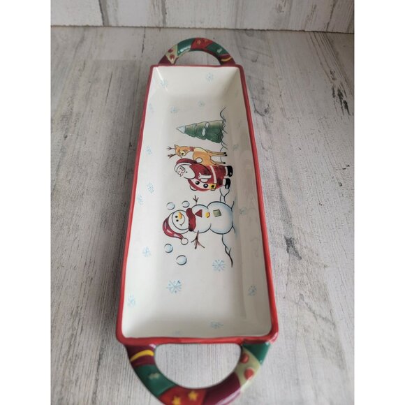 Tabletops Gallery winter Land Santa Claus reindeer ceramic bread tray - Picture 5 of 7